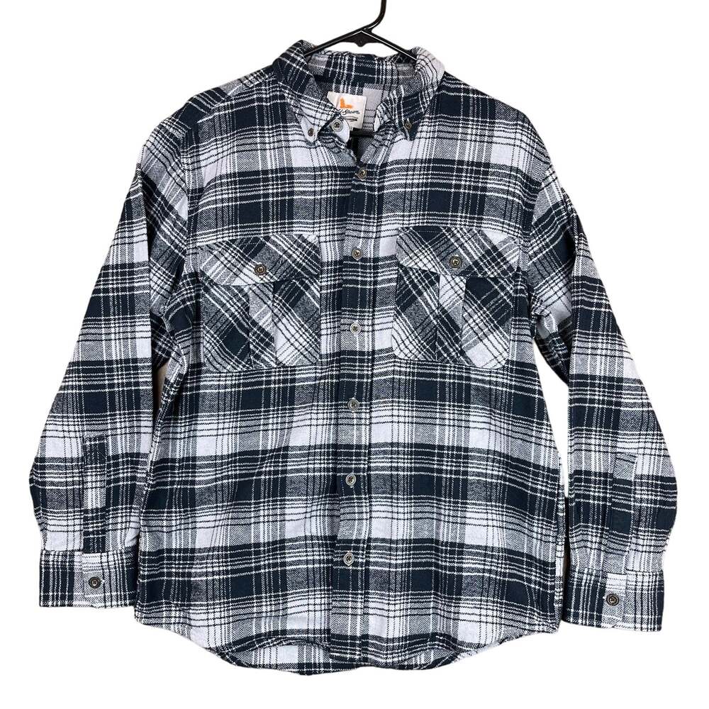 Field & Stream Mens Shirt Gray Blue Plaid Fleece Button Down Front Pockets Small